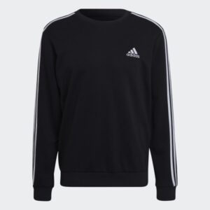 essentials french terry 3 stripes sweatshirt black gk9078 01 laydown